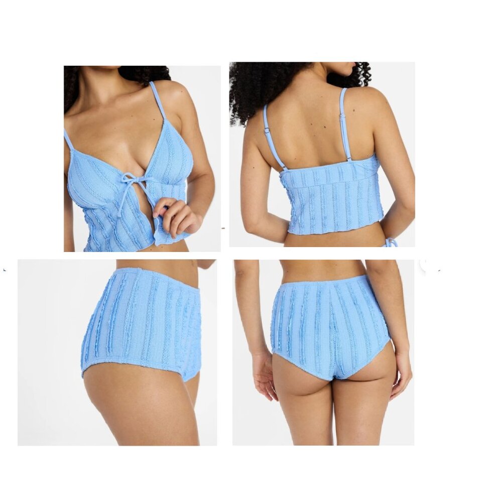 No Boundaries Sky Blue Textured Set Swim Shortie and Tankini